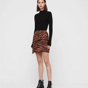 Allsaints pia zephyr orange black tiger striped ruffled mini skirt NWT 4